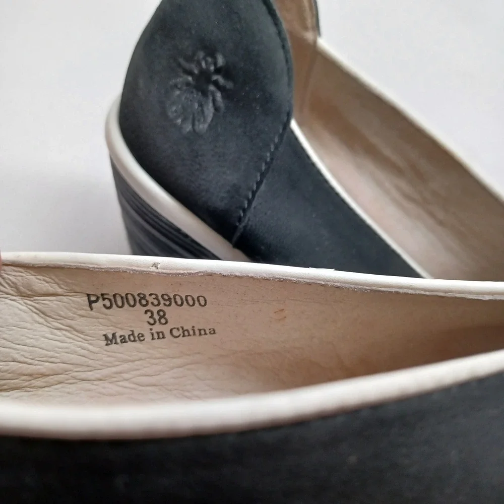 Fly London Black Nubuck Leather Asymmetrical Wedge Platform Pumps 38 or 7